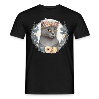 Cute Chartreux Cat Flower Crown Cats Pet Kitten - Men's T-Shirt - black - Front - AI Model Male 178 light (178cm)