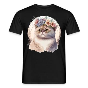 Mignon exotique Chat Chat Fleur Couronne Chats Pet Ki - T-shirt homme - noir - Devant - AI Model Male 178 light (178cm)