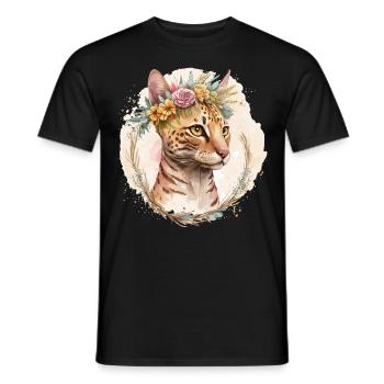 Cute Bengal Cat Flower Crown Cats Pet Kitten - Männer T-Shirt - Schwarz - Vorne - AI Model Male 178 light (178cm)