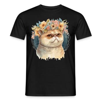 Mignon exotique Chat Chat Fleur Couronne Chats Pet Ki - T-shirt homme - noir - Devant - AI Model Male 178 light (178cm)