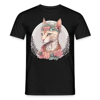 Cute Egyptian Mau Cat Flower Crown Cats Pet Kitten - Men's T-Shirt - black - Front - AI Model Male 178 light (178cm)