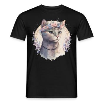 Cute American Shorthair Cat Flower Crown Cats Pet - Men's T-Shirt - black - Front - AI Model Male 178 light (178cm)