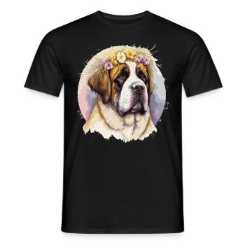 Cute St. Bernard Flower Crown Pet Dog Breed Floral - Men's T-Shirt - black - Front - AI Model Male 178 light (178cm)