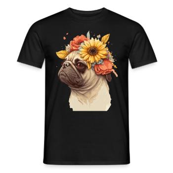 Cute Pug Flower Crown Pet Dog Breed Floral Puppy - Männer T-Shirt - Schwarz - Vorne - AI Model Male 178 light (178cm)