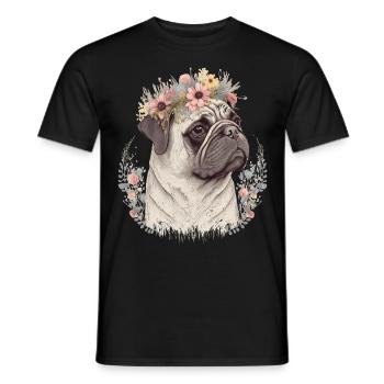 Cute Pug Flower Crown Pet Dog Breed Floral Puppy - Männer T-Shirt - Schwarz - Vorne - AI Model Male 178 light (178cm)