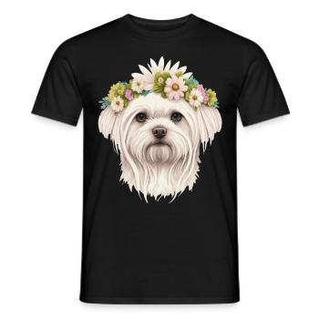 Cute Maltese Flower Crown Pet Dog Breed Floral Pup - Men's T-Shirt - black - Front - AI Model Male 178 light (178cm)