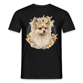Cute Pomeranian Pom Flower Crown Pet Dog Breed Flo - Männer T-Shirt - Schwarz - Vorne - AI Model Male 178 light (178cm)