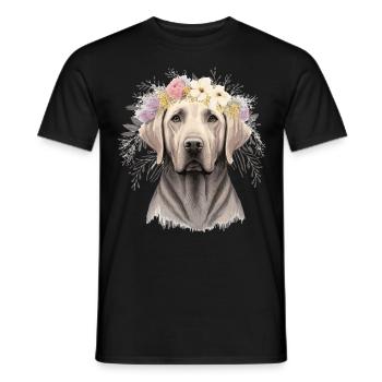 Mignon Labrador Retriever Fleur Couronne Chien de compagnie Flora - T-shirt homme - noir - Devant - AI Model Male 178 light (178cm)