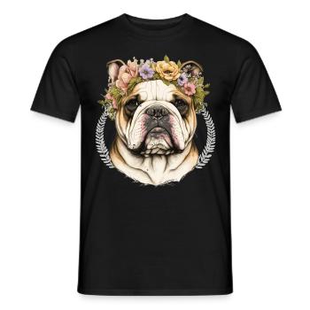 Fleur de bouledogue mignon Couronne Chien Floral Chiot - T-shirt homme - noir - Devant - AI Model Male 178 light (178cm)