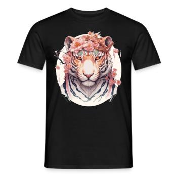 Watercolor Flower Tiger Chinese Zodiac Animal Sign - Men's T-Shirt - black - Front - AI Model Male 178 light (178cm)