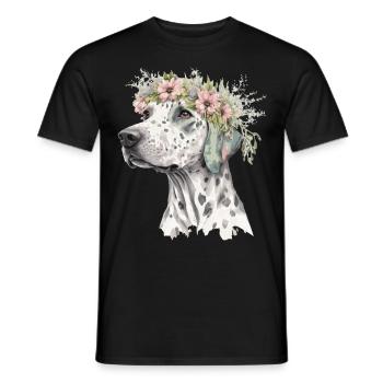 Cute Dalmatian Flower Crown Pet Dog Breed Floral P - Men's T-Shirt - black - Front - AI Model Male 178 light (178cm)