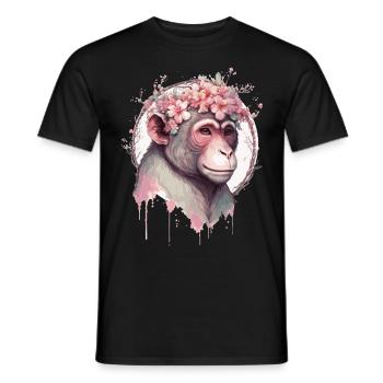 Mignon Aquarelle Fleur Singe Zodiaque Chinois Anima - T-shirt homme - noir - Devant - AI Model Male 178 light (178cm)