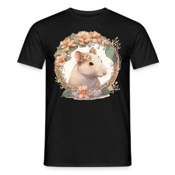 Watercolor Flower RatChinese Zodiac Animal Sign - Men's T-Shirt - black - Front - AI Model Male 178 light (178cm)