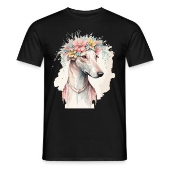 Cute Greyhound Flower Crown Pet Dog Breed Floral P - Men's T-Shirt - black - Front - AI Model Male 178 light (178cm)