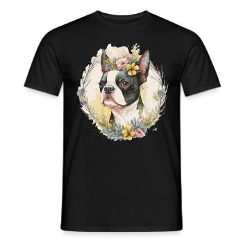 Cute Boston Terrier Flower Crown Pet Dog Breed Flo - Männer T-Shirt - Schwarz - Vorne - AI Model Male 178 light (178cm)