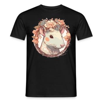 Cute Watercolor Flower Rat Chinese Zodiac Animal S - Men's T-Shirt - black - Front - AI Model Male 178 light (178cm)