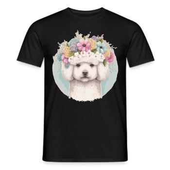 Cute Bichon Frise Flower Crown Pet Dog Floral Pupp - Men's T-Shirt - black - Front - AI Model Male 178 light (178cm)