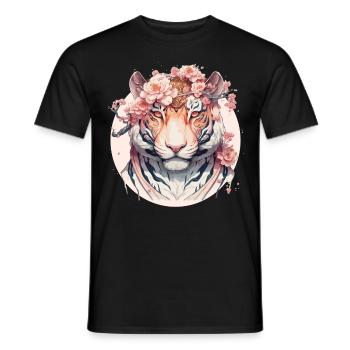 Watercolor Flower Tiger Chinese Zodiac Animal Sign - Men's T-Shirt - black - Front - AI Model Male 178 light (178cm)