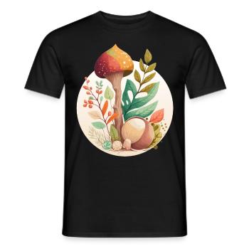 Cottagecore Mushroom Botanical Floral Forest Plant - Men's T-Shirt - black - Front - AI Model Male 178 light (178cm)