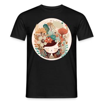 Cottagecore Girl Flower Forest Mental Health Aware - Männer T-Shirt - Schwarz - Vorne - AI Model Male 178 light (178cm)