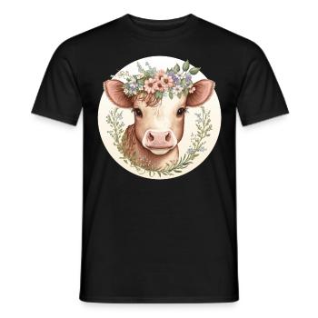 Cottagecore Mignon Bébé Vache Veau Floral Animal de Ferme - T-shirt homme - noir - Devant - AI Model Male 178 light (178cm)