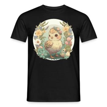 Cottagecore Cute Baby Chicken Kawaii Chick Floral - Men's T-Shirt - black - Front - AI Model Male 178 light (178cm)