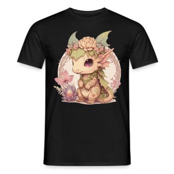 Cottagecore Mignon Bébé Dragon Kawaii Anime Fantaisie - T-shirt homme - noir - Devant - AI Model Male 178 light (178cm)