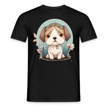 Cute Cottagecore Baby Dog Flower Crown Kawaii Pupp - Men's T-Shirt - black - Front - AI Model Male 178 light (178cm)
