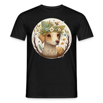 Cottagecore Mignon Bébé Chien Kawaii Puppy Anime Flora - T-shirt homme - noir - Devant - AI Model Male 178 light (178cm)