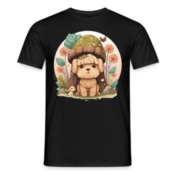 Cottagecore Mignon Bébé Chien Kawaii Puppy Anime Flora - T-shirt homme - noir - Devant - AI Model Male 178 light (178cm)