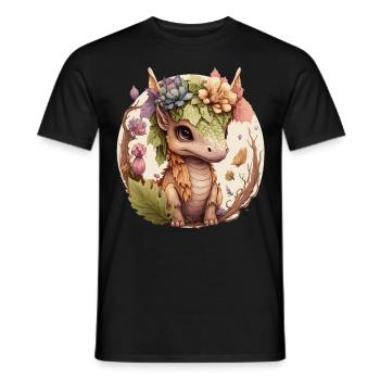 Cottagecore Cute Baby Dragon Floral Fantasy Pet Fl - Men's T-Shirt - black - Front - AI Model Male 178 light (178cm)