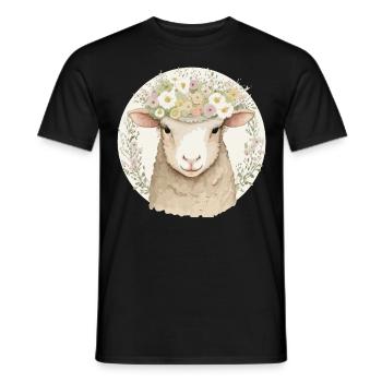 Cottagecore Mignon Bébé Mouton Pet Flower Farm Animal - T-shirt homme - noir - Devant - AI Model Male 178 light (178cm)