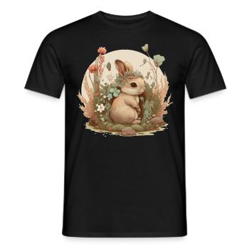Cottagecore Mignon Bébé lapin Lapin Aquarelle Flow - T-shirt homme - noir - Devant - AI Model Male 178 light (178cm)