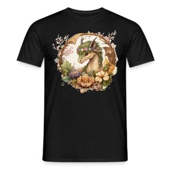 Cottagecore Dragon Cute Fantasy Anime Flower - Men's T-Shirt - black - Front - AI Model Male 178 light (178cm)