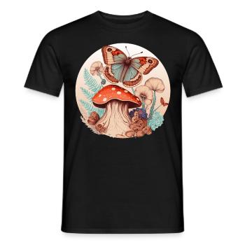 Cottagecore Butterfly Mushroom Forest Plants Botan - Men's T-Shirt - black - Front - AI Model Male 178 light (178cm)