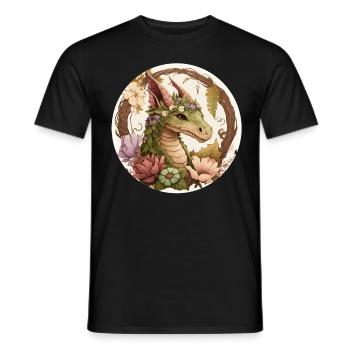 Cottagecore Dragon Cute Fantasy Anime Animal Flowe - Men's T-Shirt - black - Front - AI Model Male 178 light (178cm)