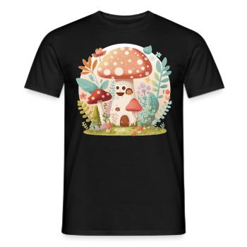 Cottagecore Mushroom Toadstool House Cute Forest - Men's T-Shirt - black - Front - AI Model Male 178 light (178cm)
