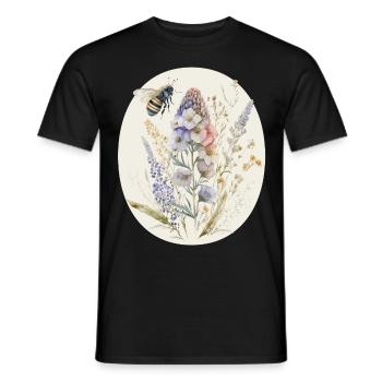 Mignon Cottagecore Botanic Flower Bee Aquarelle Wil - T-shirt homme - noir - Devant - AI Model Male 178 light (178cm)