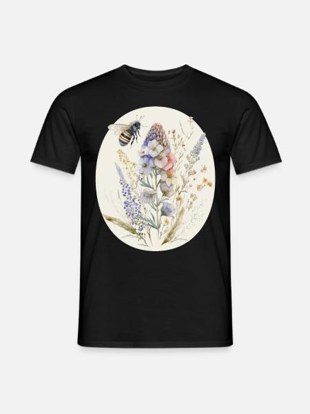 Cute Cottagecore Botanic Flower Bee Watercolor Wil - Männer T-Shirt - Schwarz