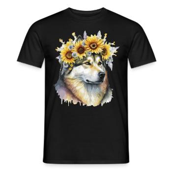 Mignon Alaskan Malamute Sunflower Dog Breed Pet Pupp - T-shirt homme - noir - Devant - AI Model Male 178 light (178cm)