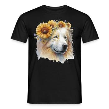 Mignon Samoyède Tournesol Chien Race Pet Chiot - T-shirt homme - noir - Devant - AI Model Male 178 light (178cm)