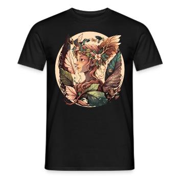 Cottagecore Forest Fairy Elf Floral Anime Aestheti - Men's T-Shirt - black - Front - AI Model Male 178 light (178cm)