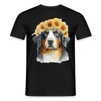 Cute Bernese Mountain Sunflower Dog Breed Pet Pupp - Men's T-Shirt - black - Front - AI Model Male 178 light (178cm)