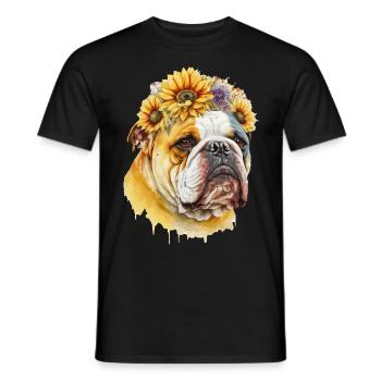 Cute Bulldog Sunflower Dog Breed Pet Puppy - Men's T-Shirt - black - Front - AI Model Male 178 light (178cm)