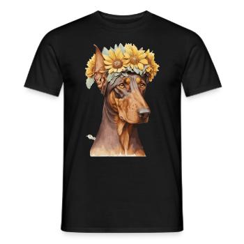 Mignon Doberman Sunflower Dog Breed Pet Puppy - T-shirt homme - noir - Devant - AI Model Male 178 light (178cm)