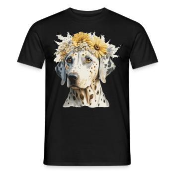 Watercolor Dalmatian Sunflower Dog Breed Pet Puppy - Men's T-Shirt - black - Front - AI Model Male 178 light (178cm)