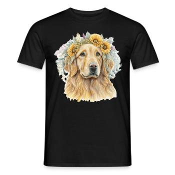 Cute Golden Retriever Sunflower Dog Breed Pet Pupp - Men's T-Shirt - black - Front - AI Model Male 178 light (178cm)