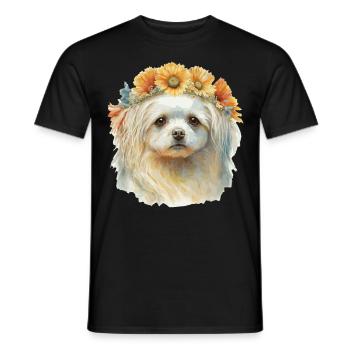 Mignon chiot de race de chien de tournesol maltais chiot - T-shirt homme - noir - Devant - AI Model Male 178 light (178cm)