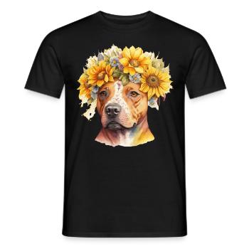 Mignon Staffordshire Bull Terrier Sunflower Dog Race - T-shirt homme - noir - Devant - AI Model Male 178 light (178cm)