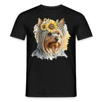 Cute Yorkshire Terrier Sunflower Dog Breed Pet Pup - Men's T-Shirt - black - Front - AI Model Male 178 light (178cm)